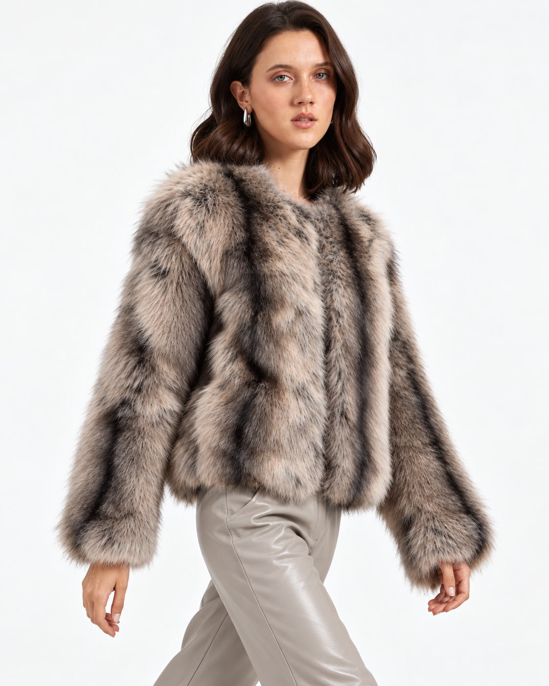 Luxury Faux Fur Jacket Brown    BY3013