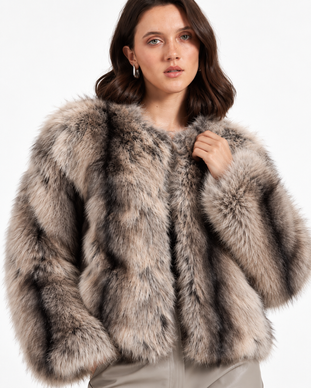 Luxury Faux Fur Jacket Brown    BY3013