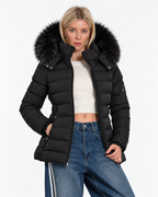 Padded Puffer Jacket with Black Faux Fur Hood Black  FC7601
