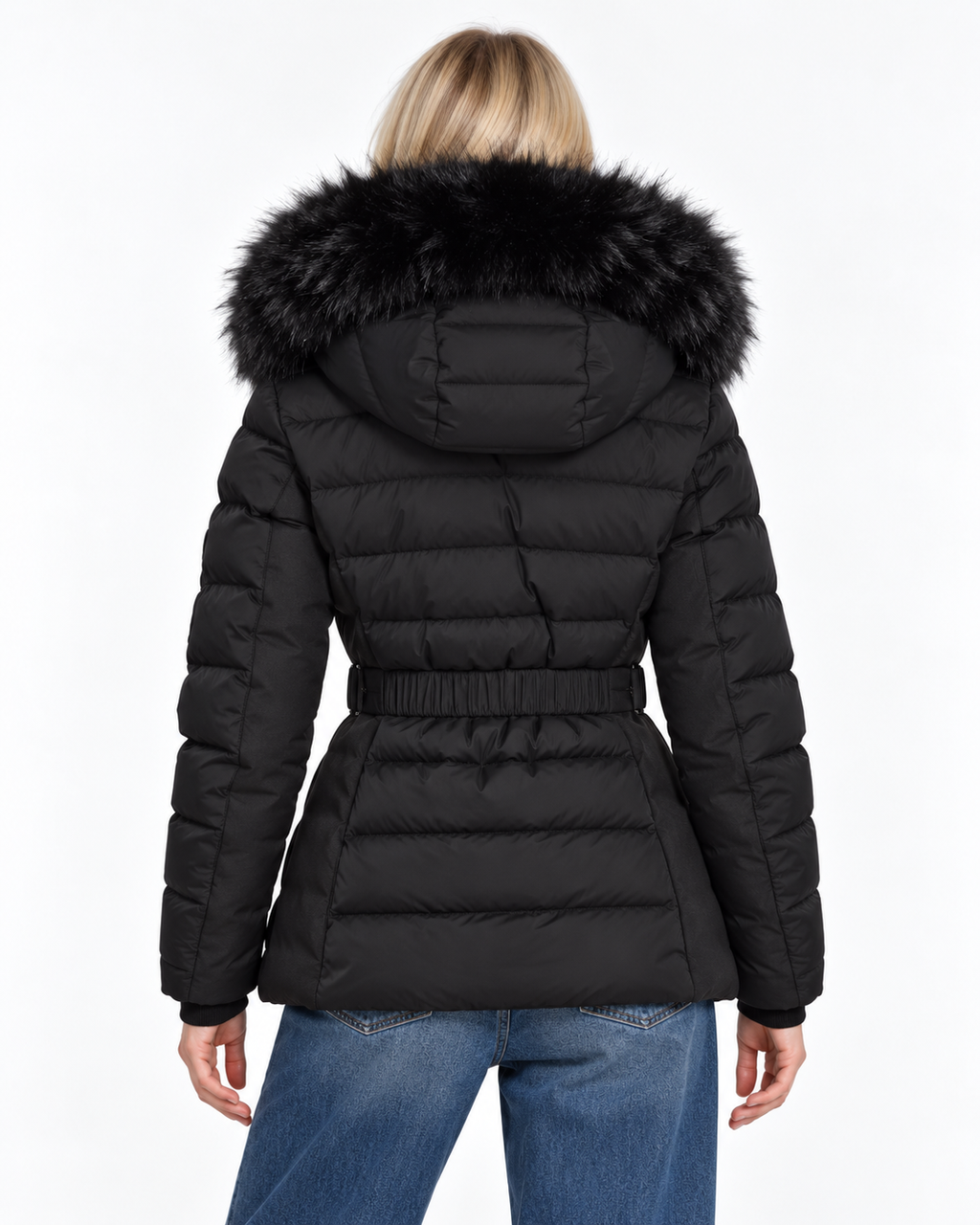 Padded Puffer Jacket with Black Faux Fur Hood Black  FC7601
