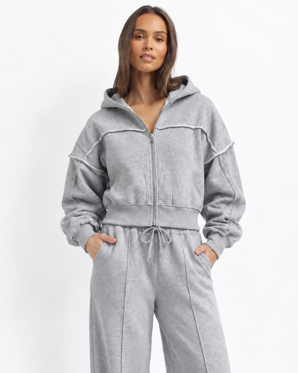Zip-Up Hoodie & Wide-Leg Jogger Set BS056