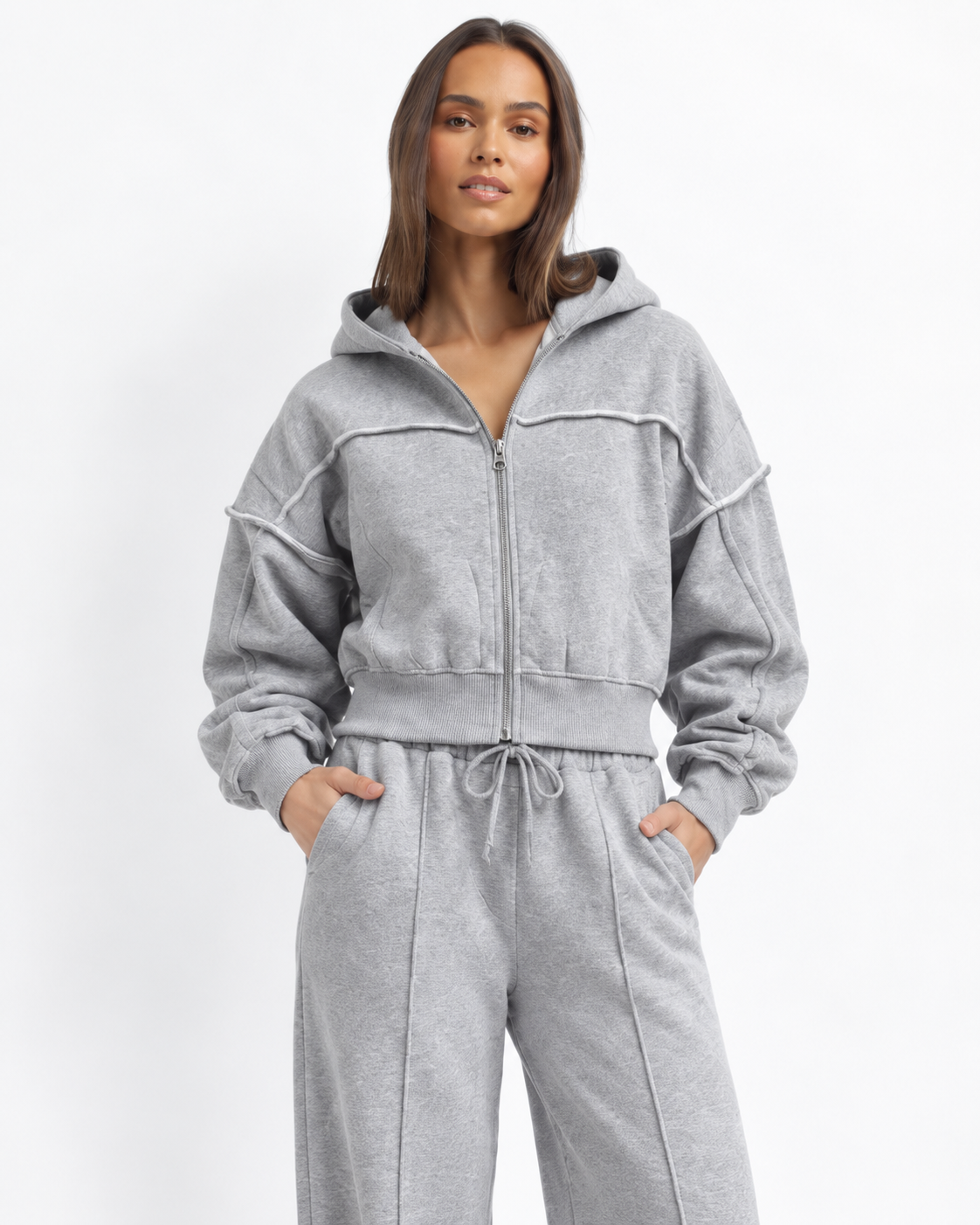 Zip-Up Hoodie & Wide-Leg Jogger Set BS056