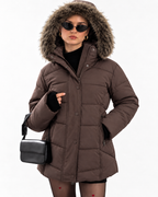 Women’s Luxury Faux-Fur Hooded Puffer Coat   Brown TG199