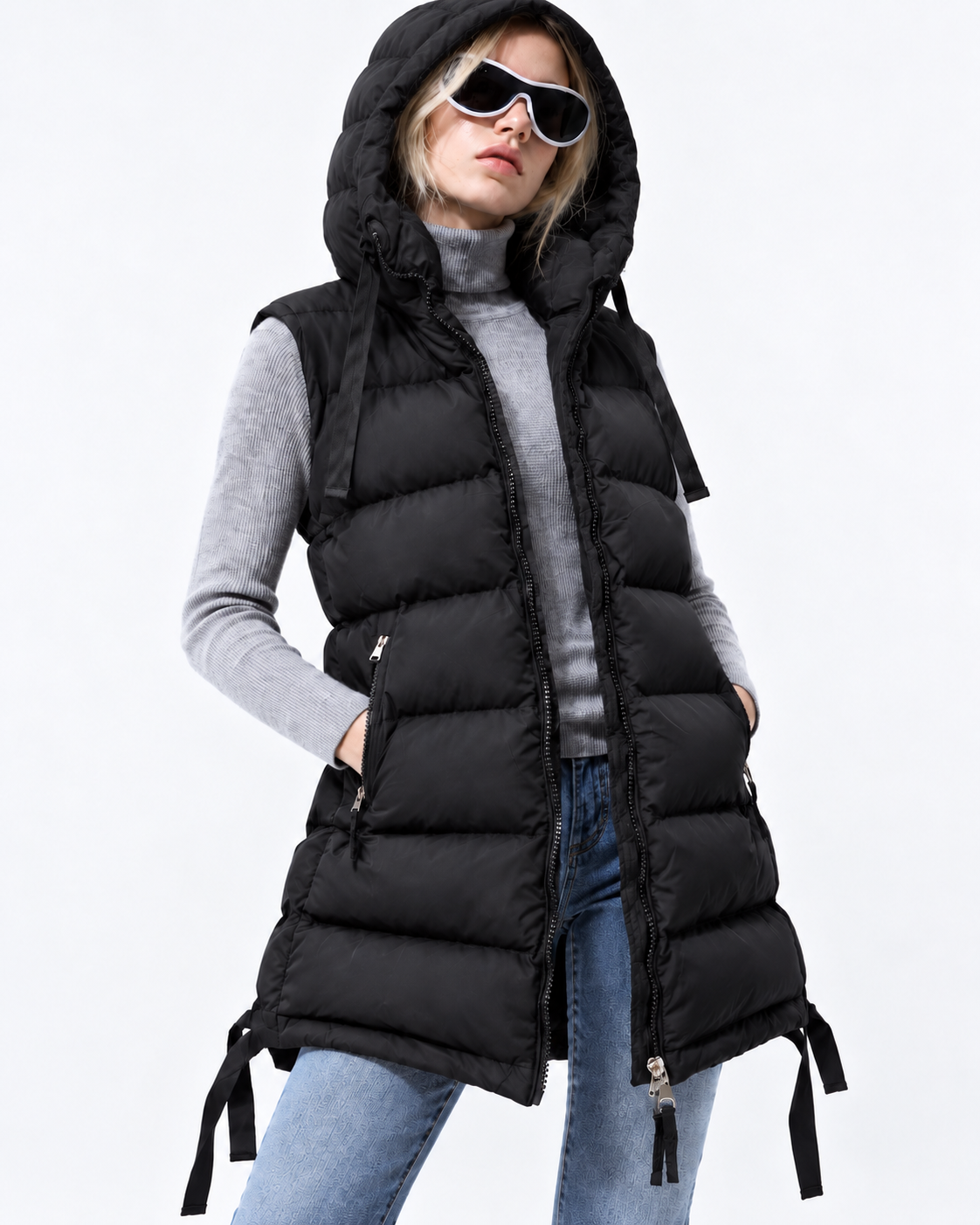 Longline Padded Gilet – Black