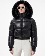 Faux Fur Hood  Short Puffer Jacket  Black