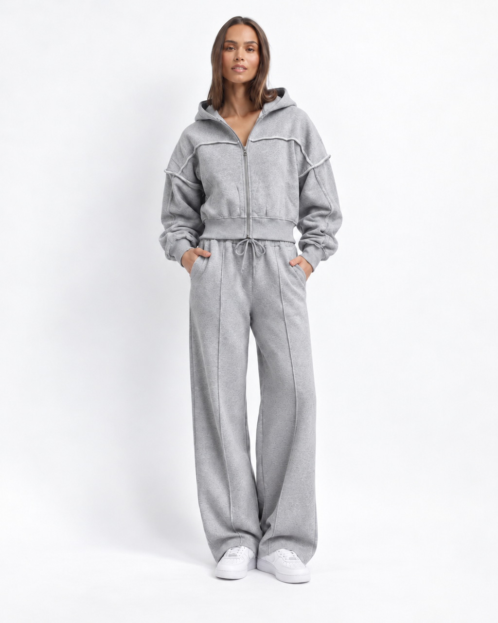 Zip-Up Hoodie & Wide-Leg Jogger Set BS056