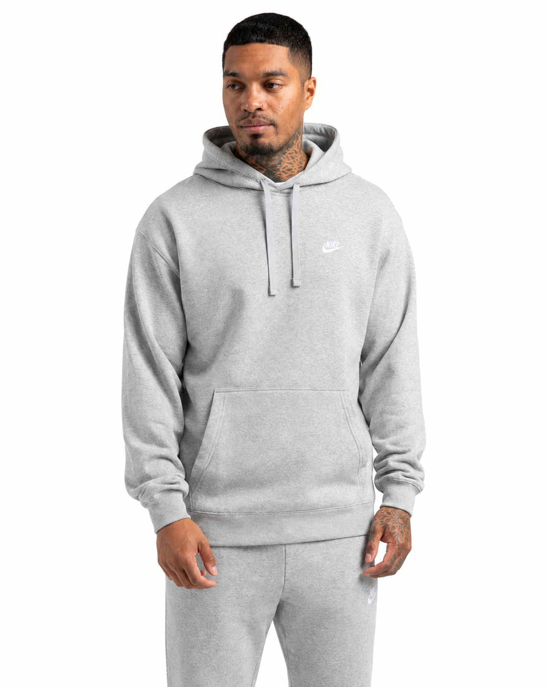 Nike Club Pullover Hoodie Embroidered Logo in Grey