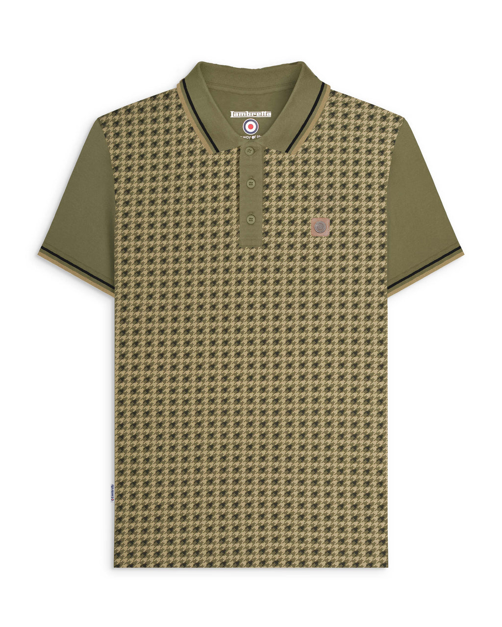 Mens Lambretta Houndstooth Polo khaki