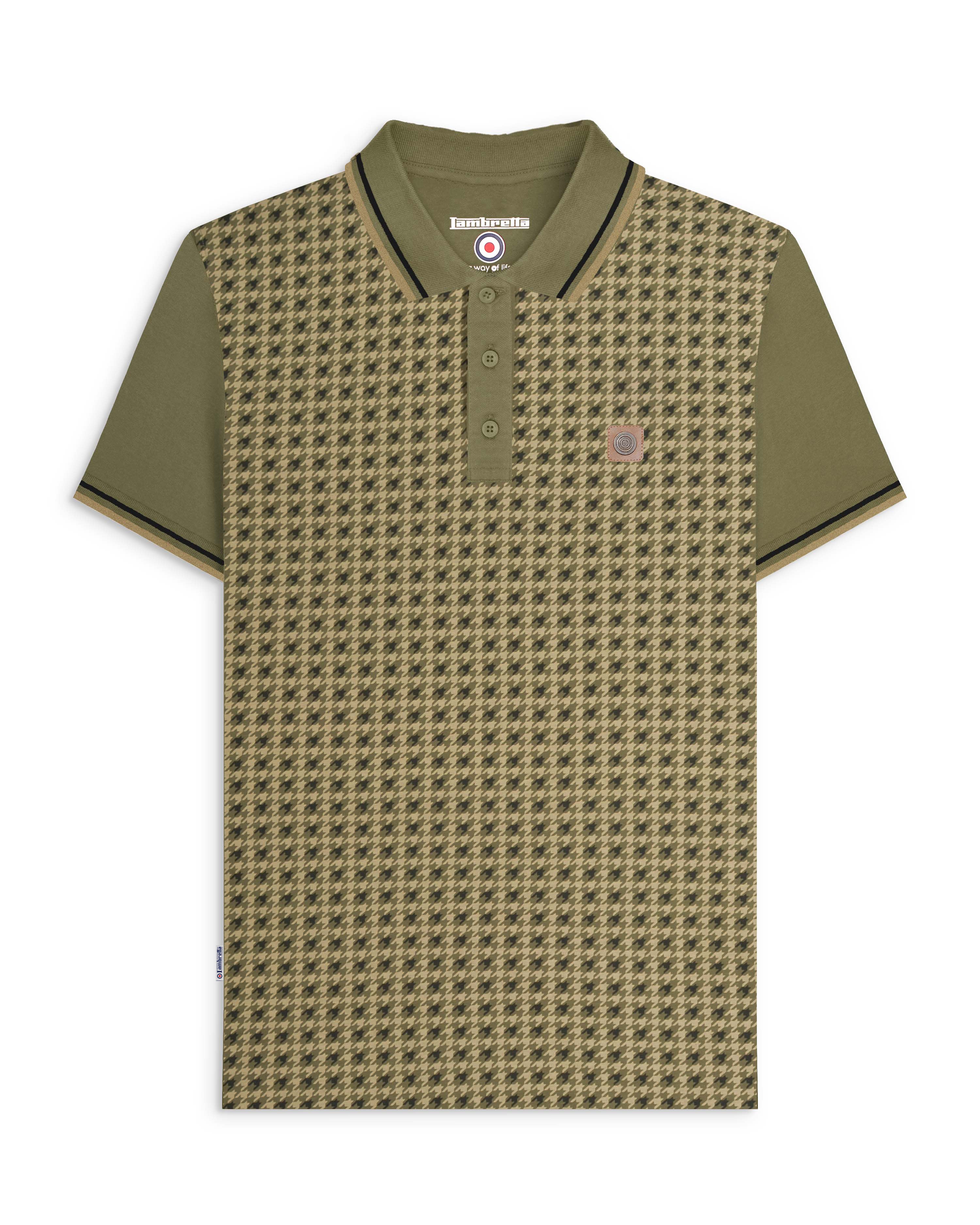 Mens Lambretta Houndstooth Polo khaki