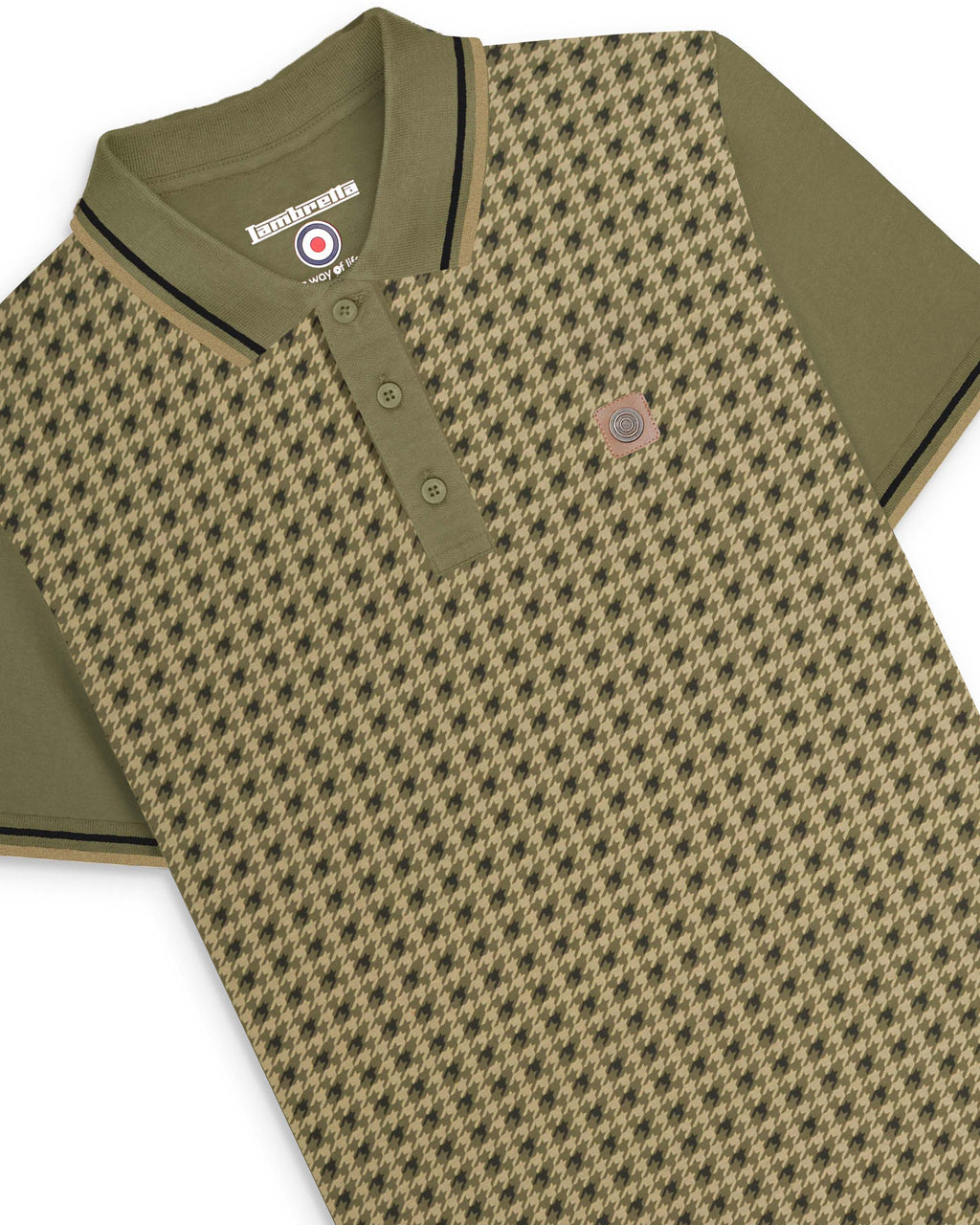 Mens Lambretta Houndstooth Polo khaki