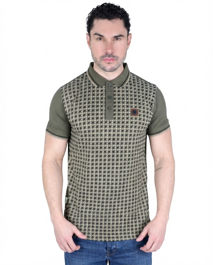 Mens Lambretta Houndstooth Polo khaki