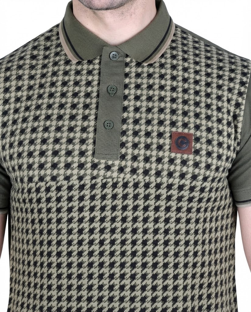 Mens Lambretta Houndstooth Polo khaki