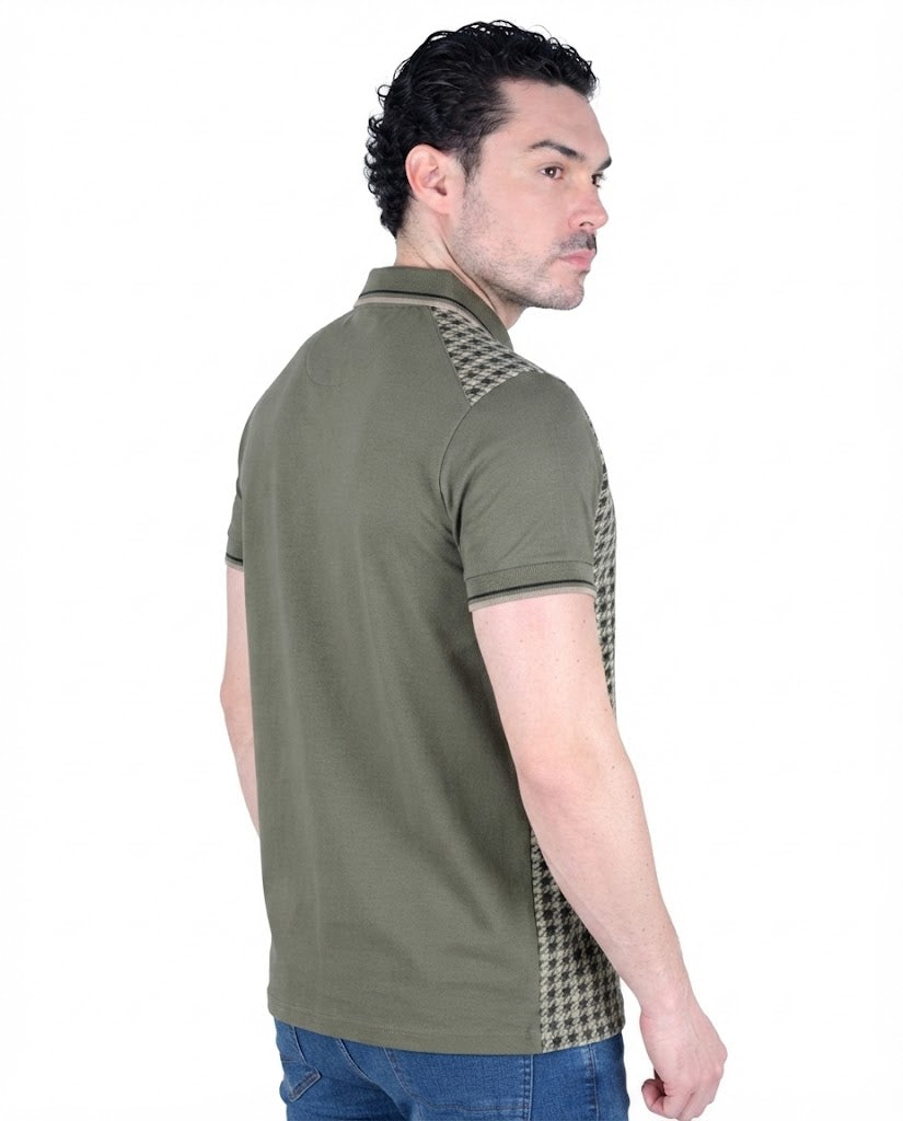 Mens Lambretta Houndstooth Polo khaki