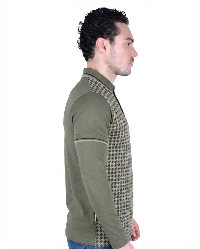 Mens Lambretta Houndstooth Polo khaki