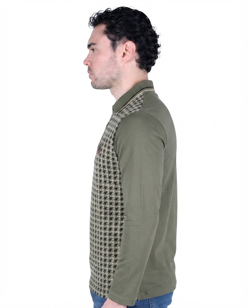 Mens Lambretta Houndstooth Polo khaki