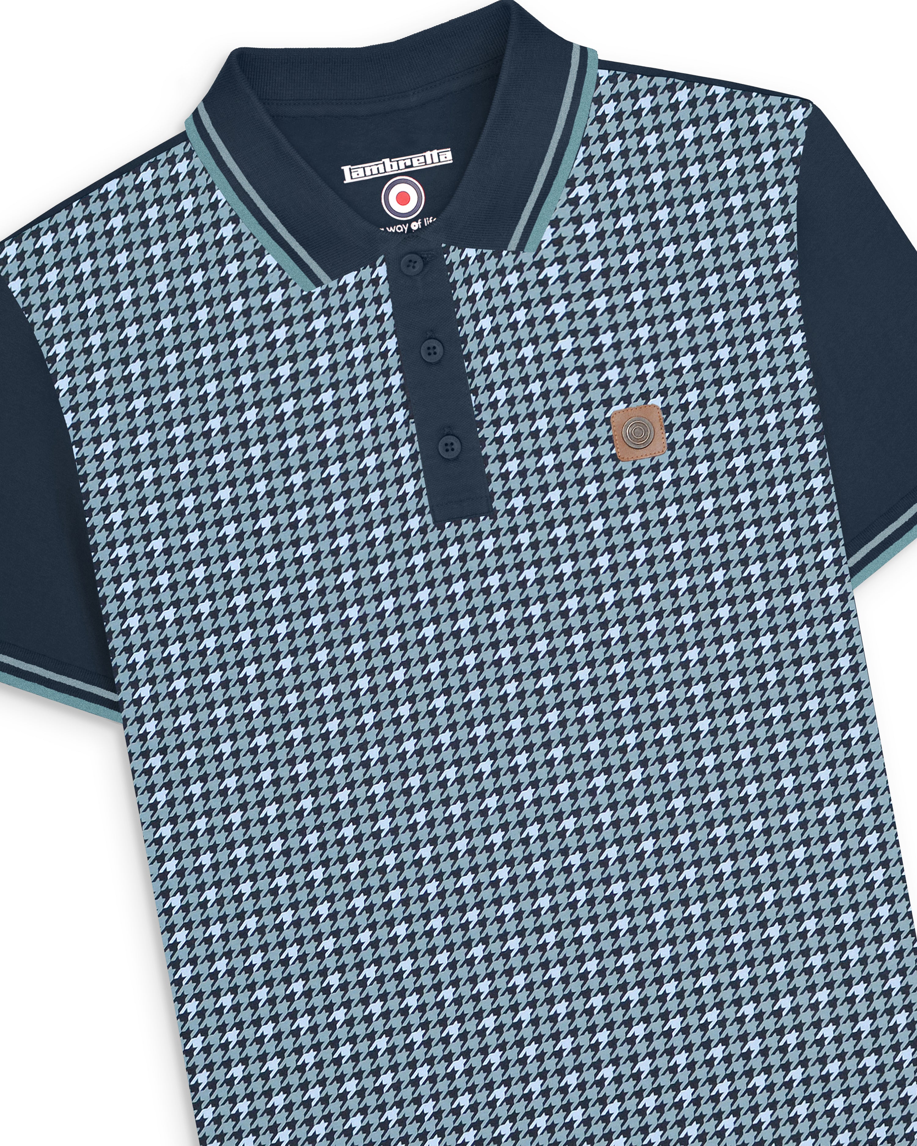 Mens Lambretta Houndstooth Polo Navy