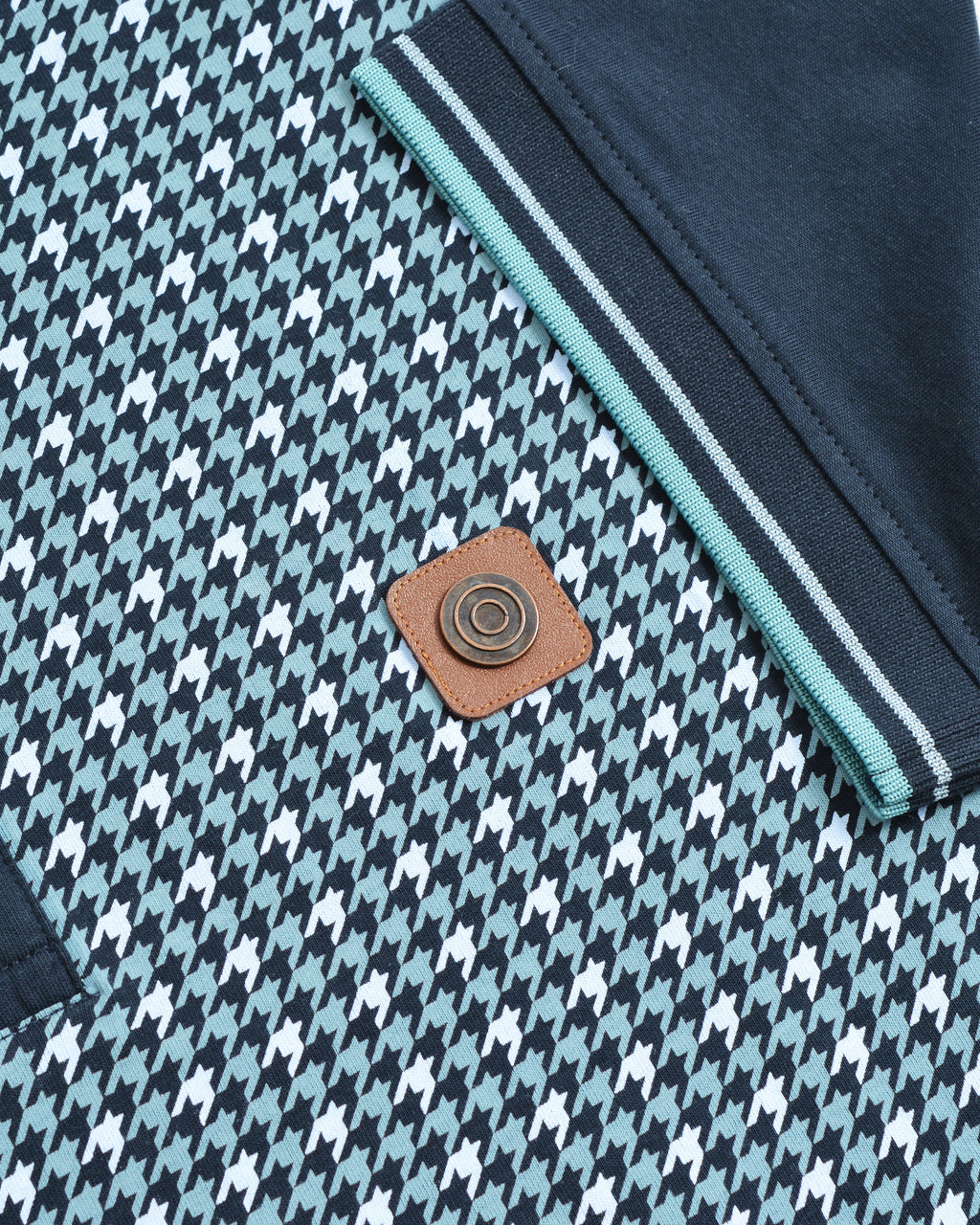 Mens Lambretta Houndstooth Polo Navy