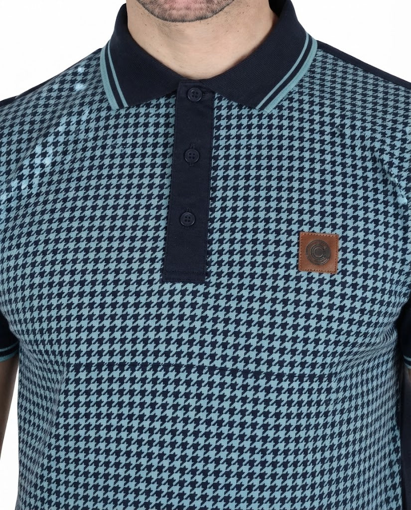 Mens Lambretta Houndstooth Polo Navy
