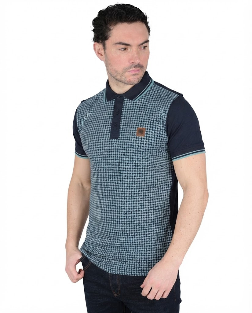 Mens Lambretta Houndstooth Polo Navy