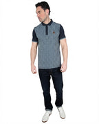 Mens Lambretta Houndstooth Polo Navy