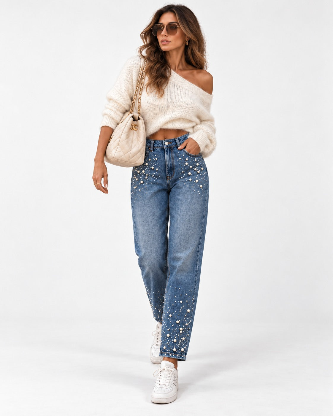 Pearl Embellished  Jeans     Y16108