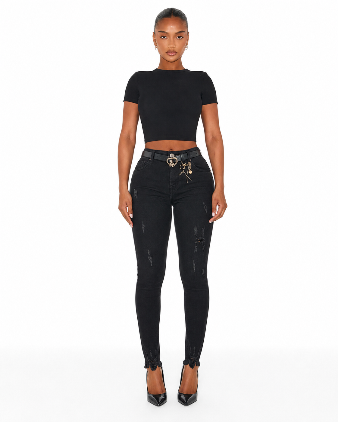 Ladies black distress skinny   J1586