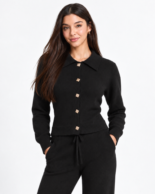 Chic Knit Two-Piece Set   Black  F332