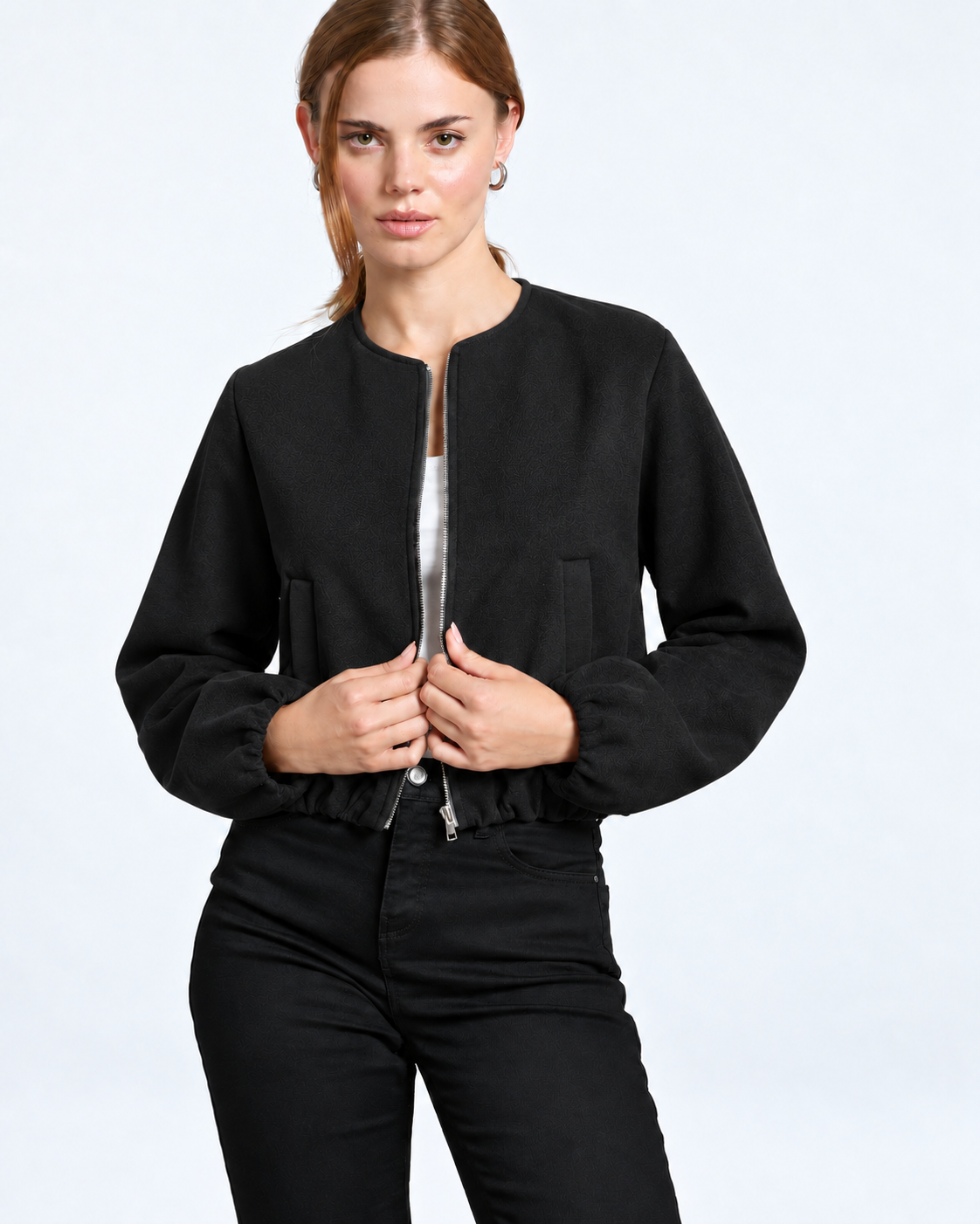 Cropped Bomber Jacket Black