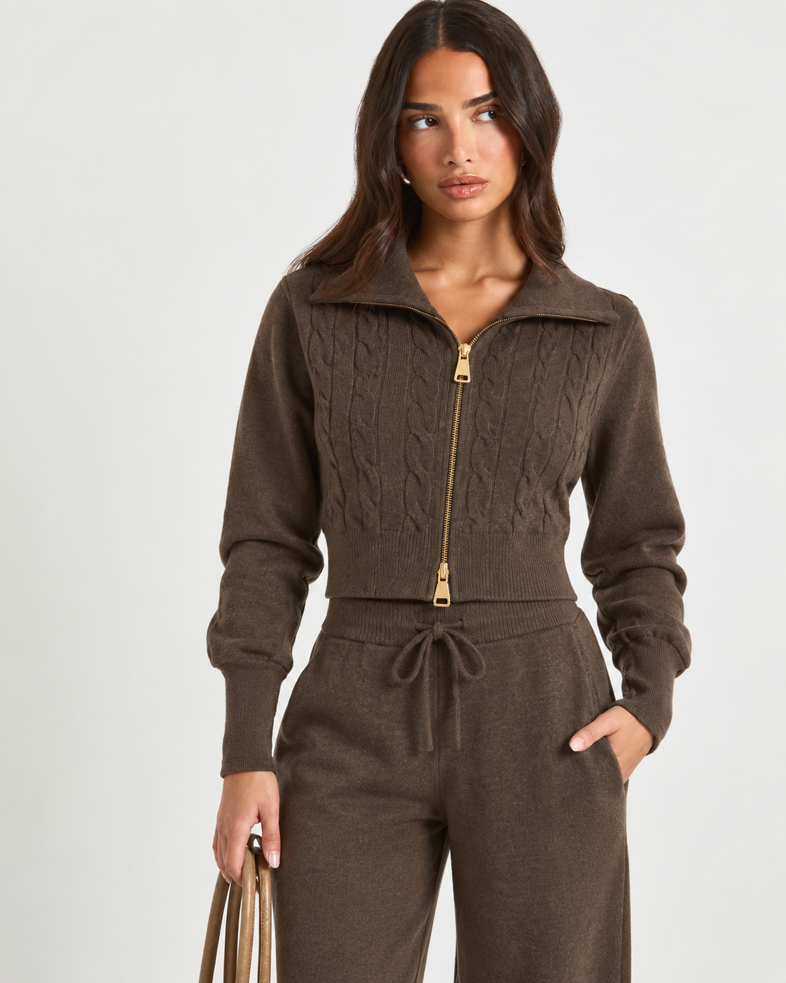 Knitted  Co-Ord Set Brown  F328