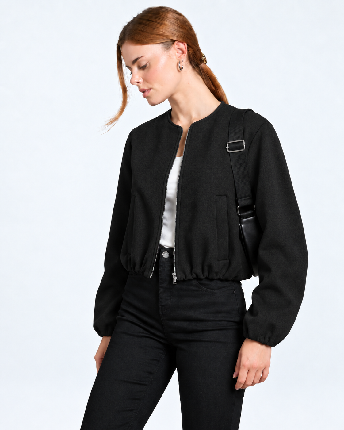 Cropped Bomber Jacket Black