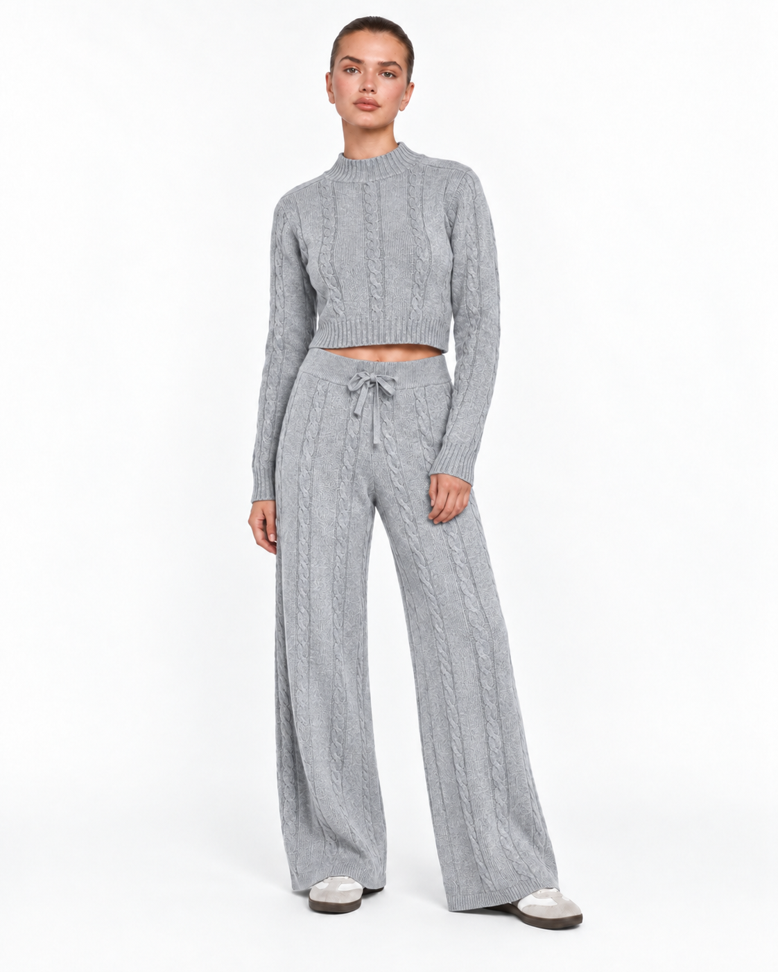 Cable Knit Co-Ord Set Grey Ff286