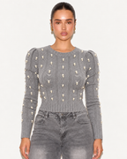 Pearl Embellished Cable Knit  Crop Jumper Grey    ZS5316
