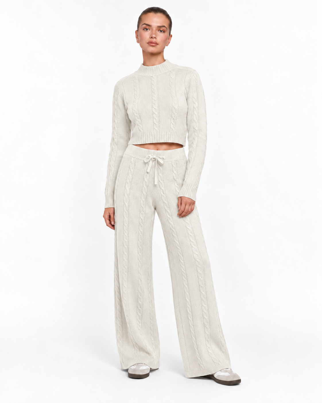 Cable Knit Co-Ord Set Cream Ff286