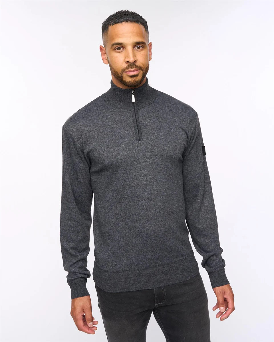Delloway 1/4 Zip Funnel Neck Jumper Black Marl