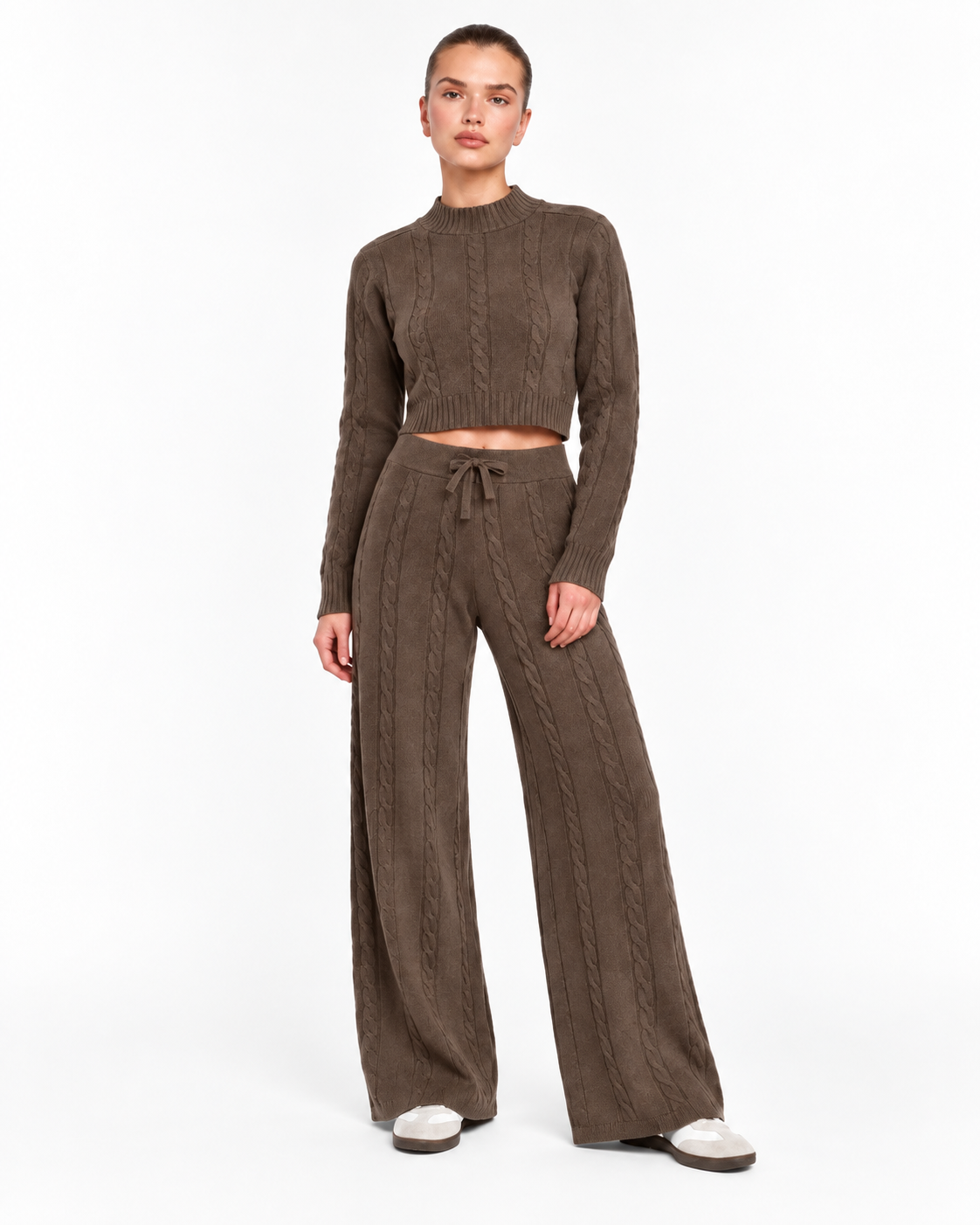 Cable Knit Co-Ord Set  Brown  Ff286