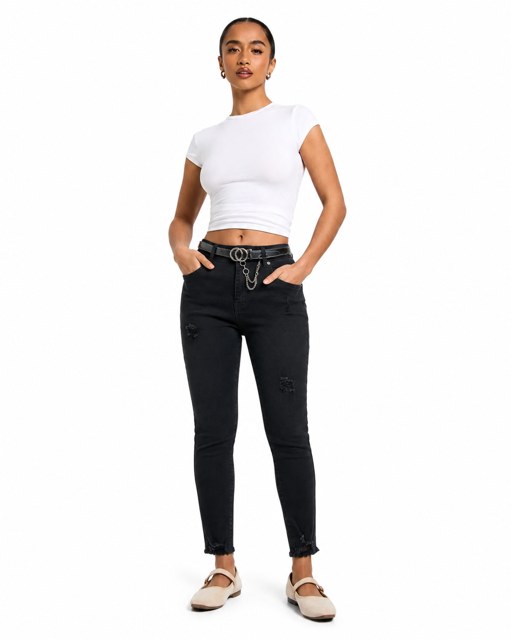 Ladies Black skinny Distressed Jeans  J1339