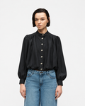 High-Neck Button-Front Blouse  Black   27211