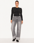 Pearl Embellished Cable Knit  Crop Jumper Black ZS5316