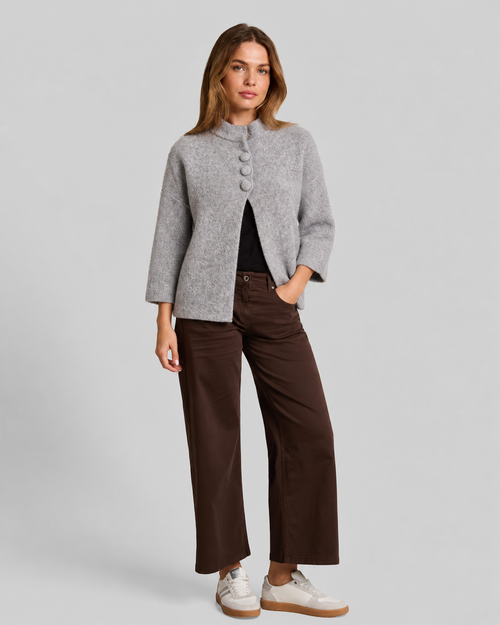 Button Front Textured Jacket Grey ZS8192