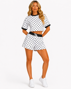 Ladies Polka dot Short set White