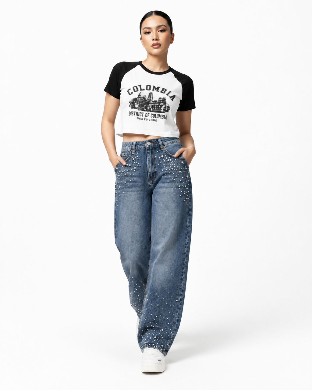 Pearl Embellished  Jeans     Y16108