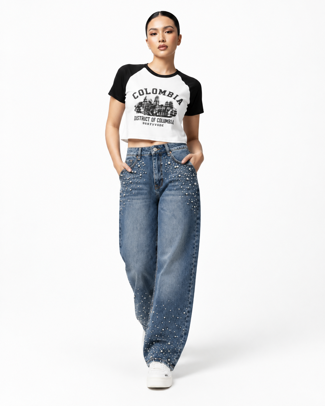 Pearl Embellished  Jeans     Y16108