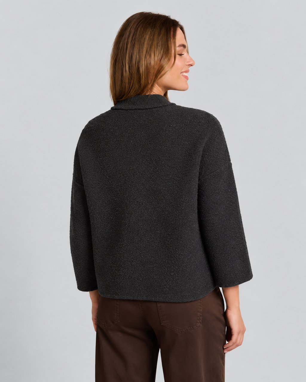 Textured Black Collarless Jacket  ZS8192