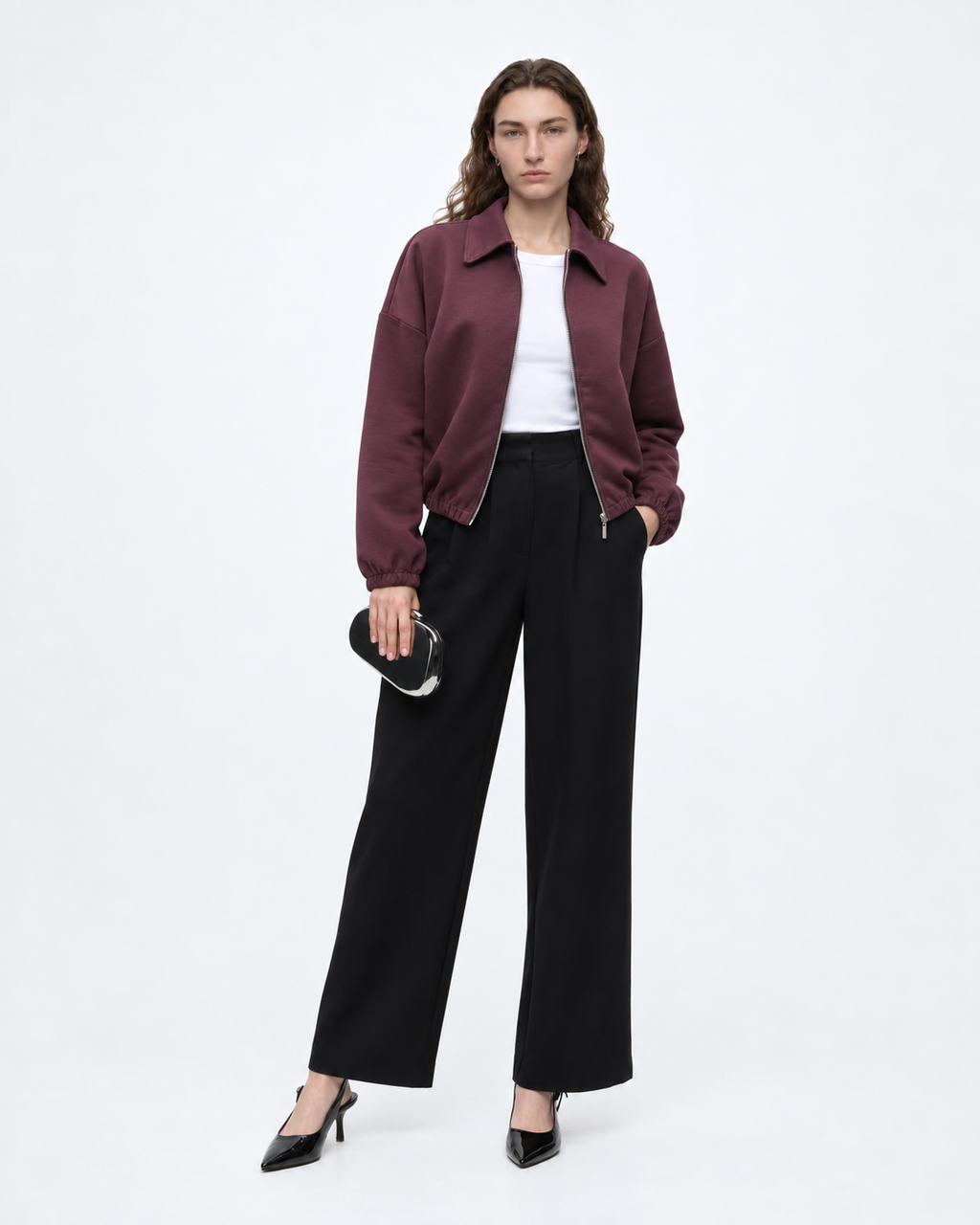 Zip Up Collared Jacket Plum 27355