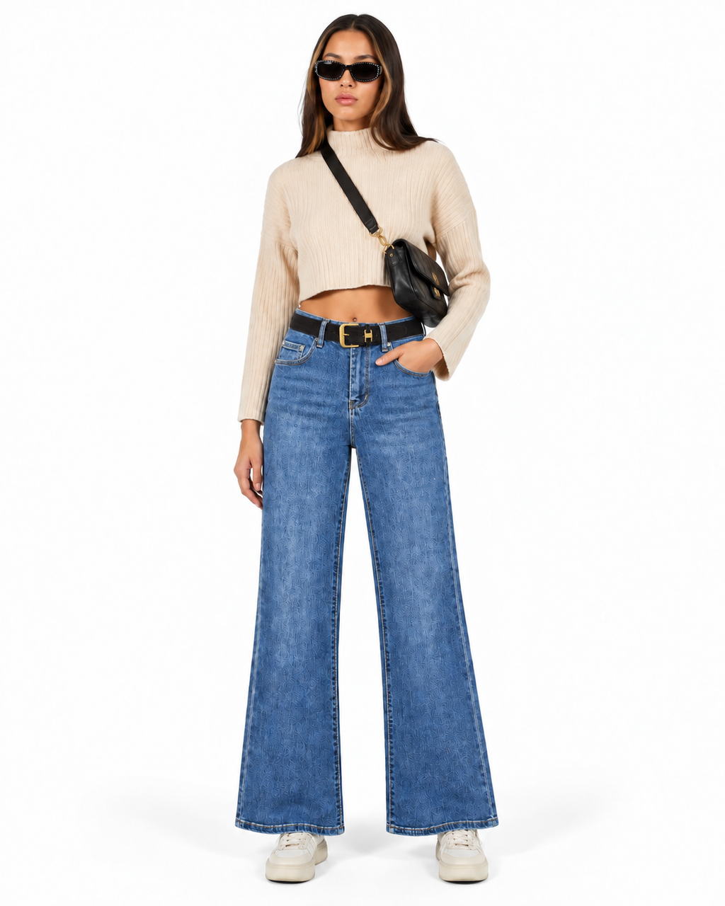 Belted Classic Flare Leg Denim Jeans  RJ6627