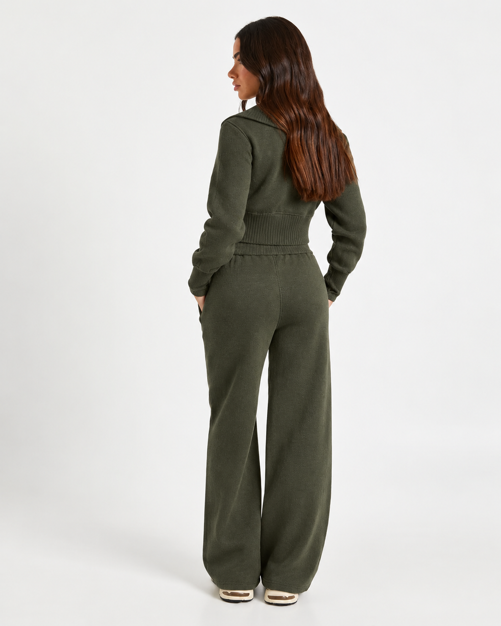 Knitted  Co-Ord Set Olive Green  F328