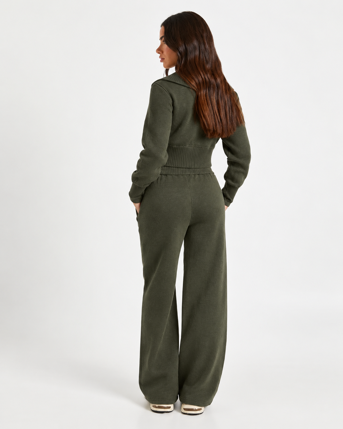 Knitted  Co-Ord Set Olive Green  F328