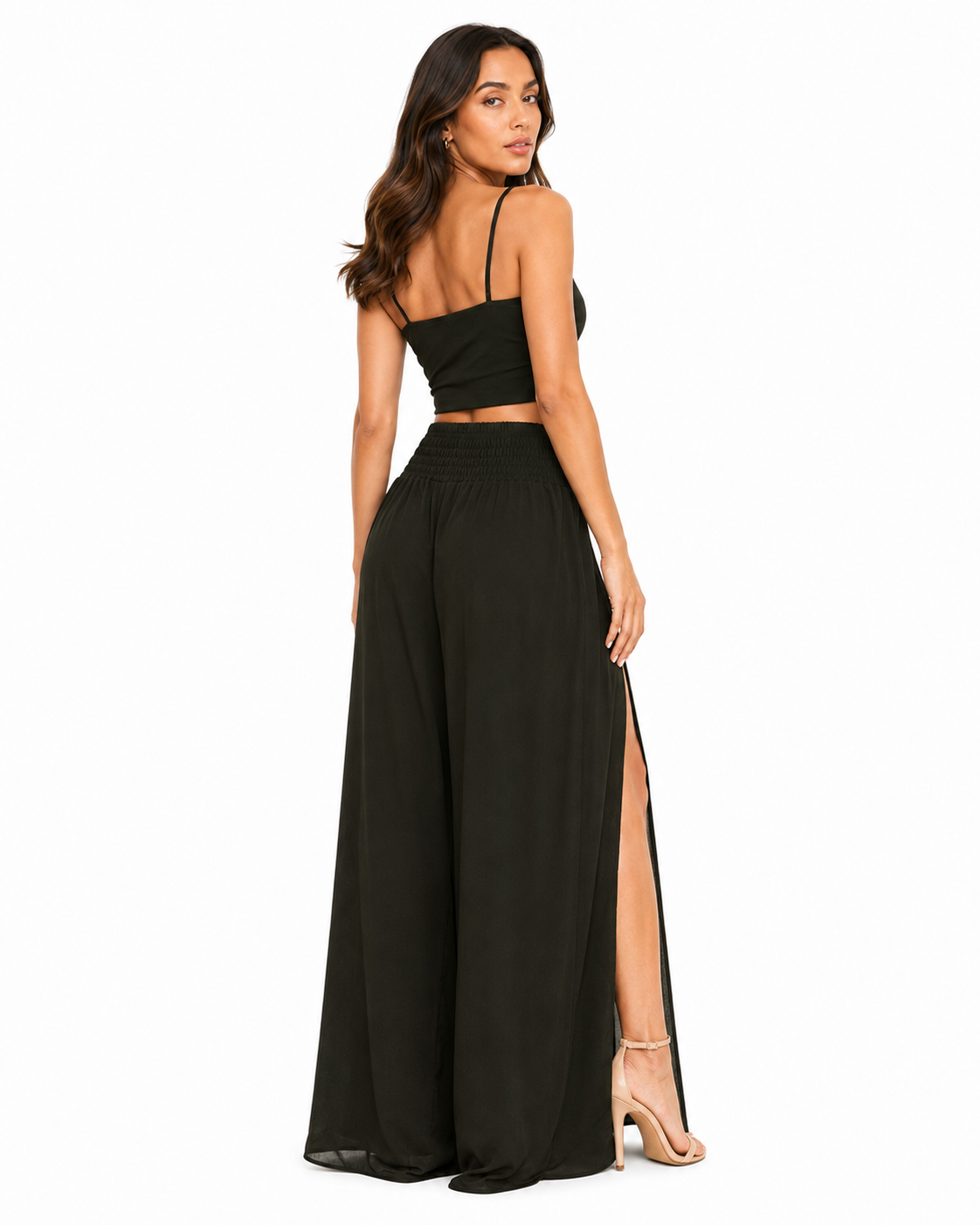 Wide Leg Trouser With Side Split And Top Black