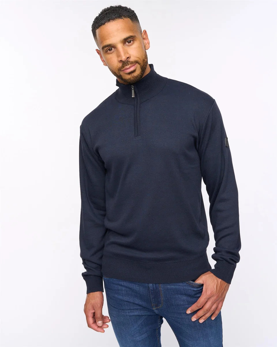 Delloway 1/4 Zip Funnel Neck Jumper Navy