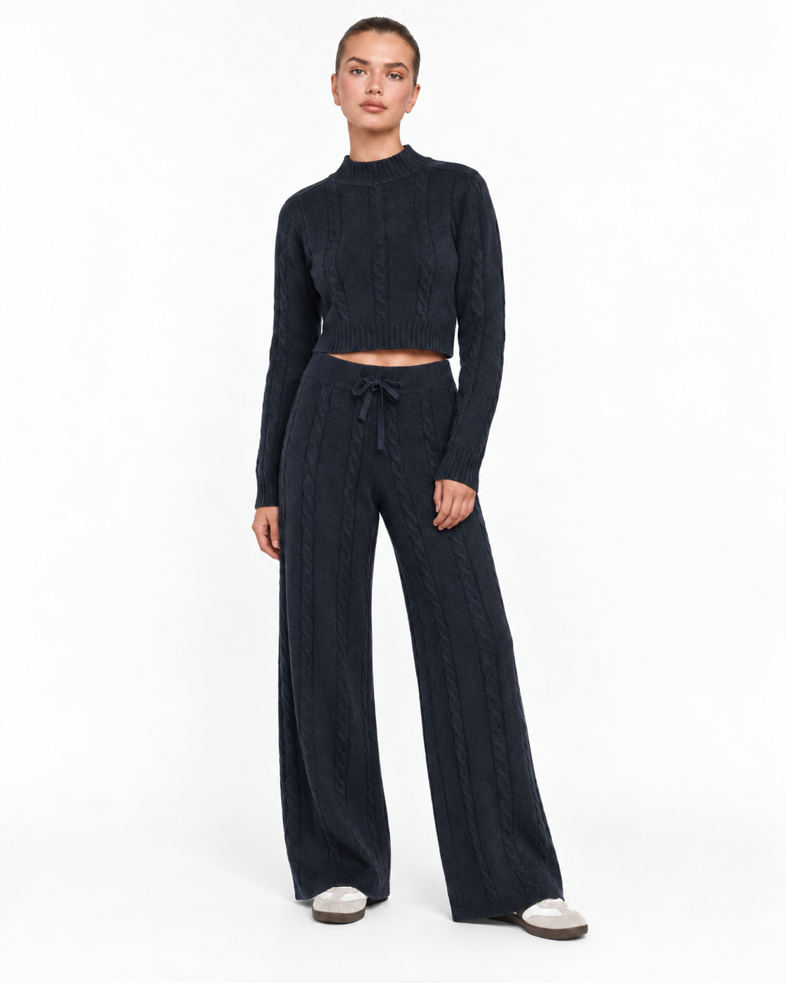 Cable Knit Co-Ord Set  Black  Ff286